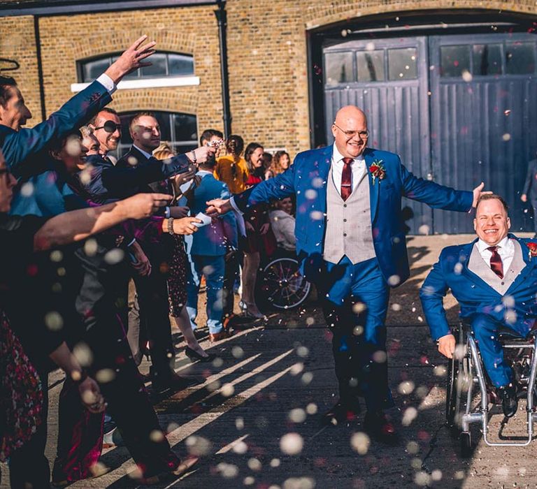 Confetti moment for groom at The Chainstore Trinity Buoy Wharf venue in London