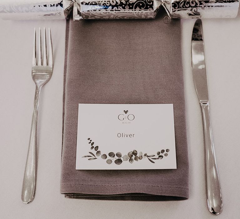 Grey napkins complete with contemporary place names 