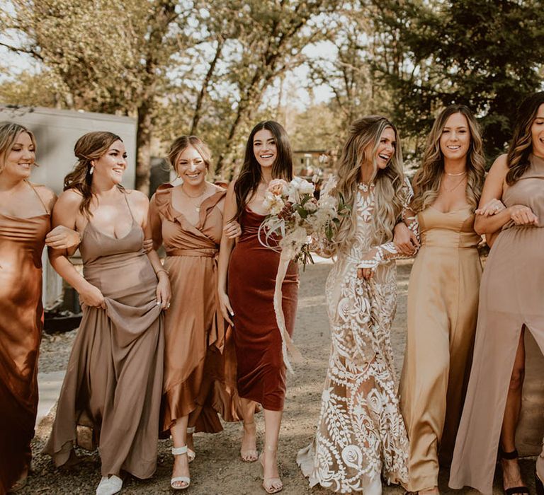 Bride celebrates with her bridesmaids