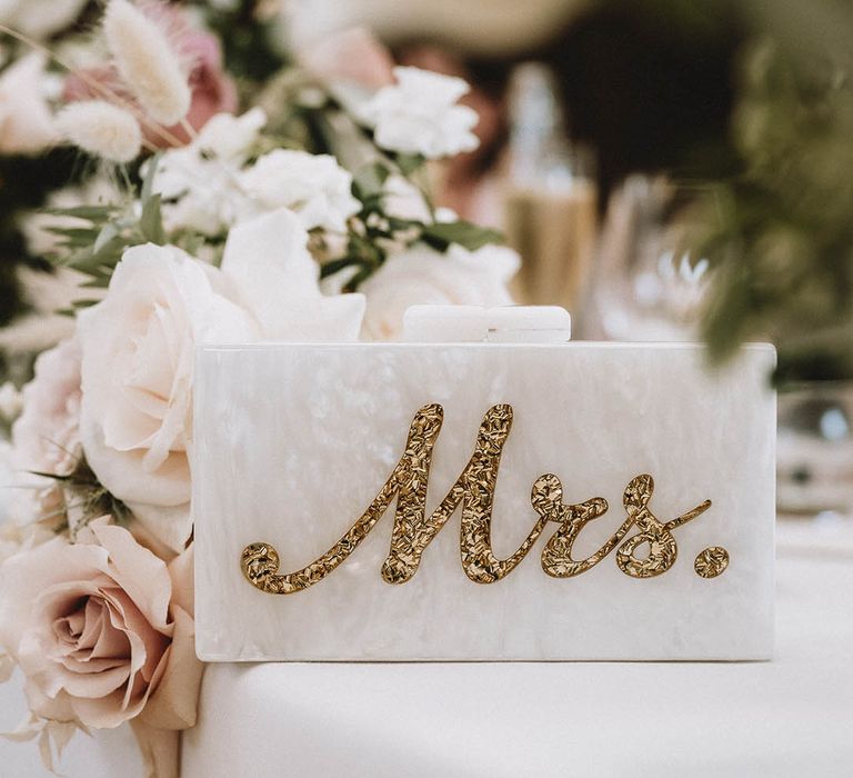 Embellished "Mrs" clutch bag for bride