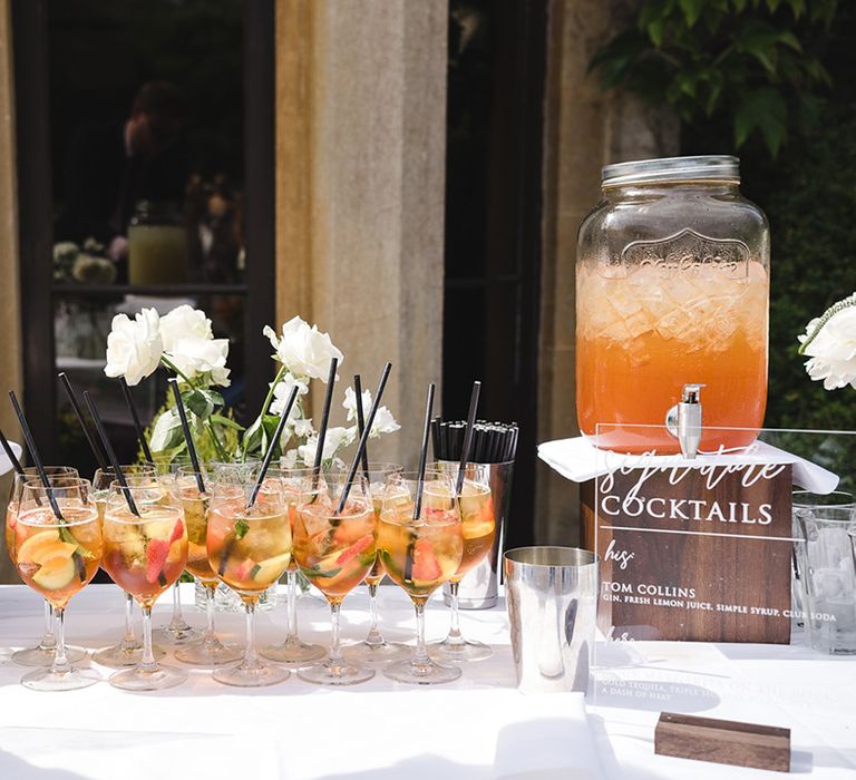 Signature wedding cocktails based on the bride and groom's favourite alcoholic cocktails 