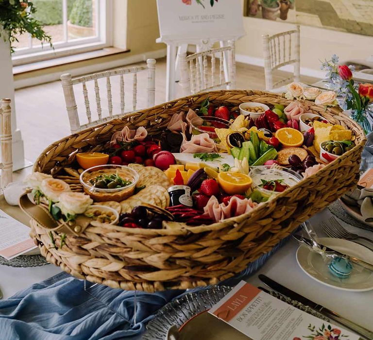 Large wedding grazing platter at stylish and elegant Braxted Park wedding 