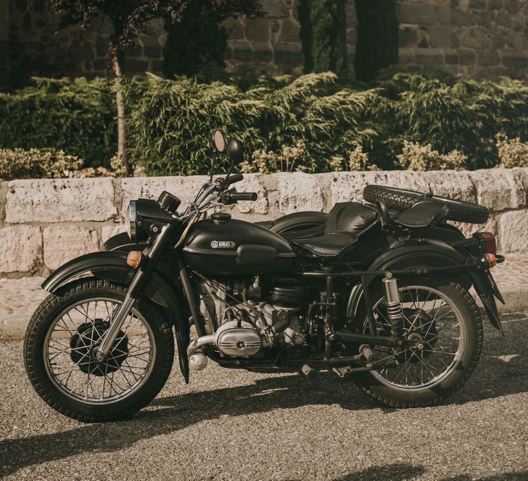 vintage motorcycle for wedding transport