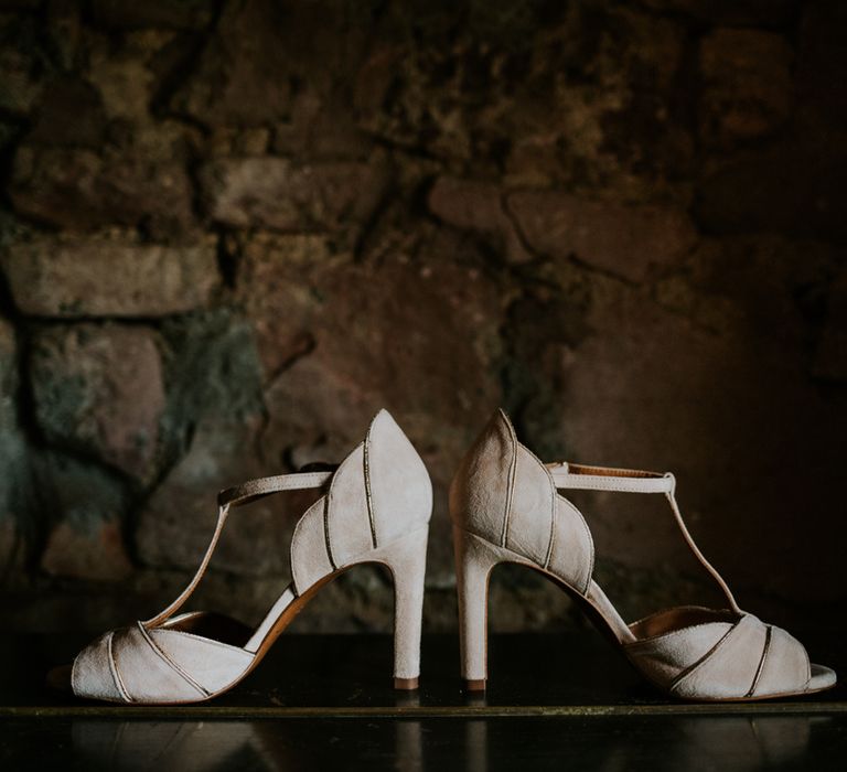 Suede T-bar wedding shoes 