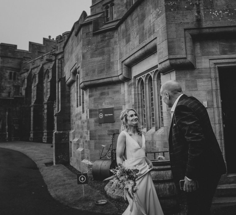 Bride's father sees her for the first time on the morning of her wedding