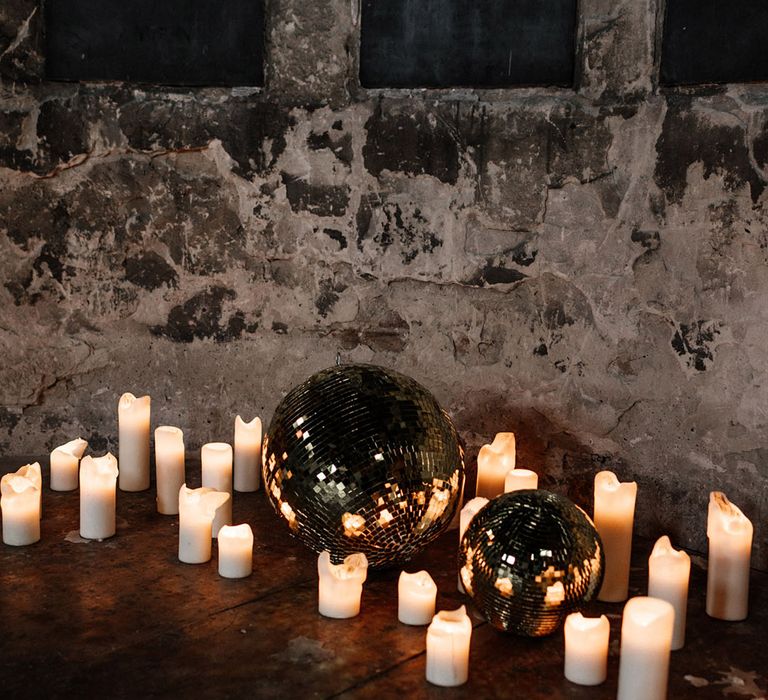 Pillar candles and disco balls