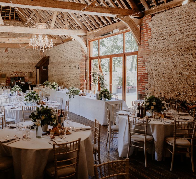 White classic and traditional wedding reception room at Cissbury Barns