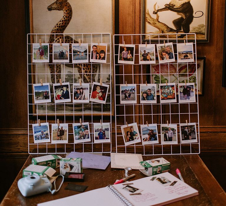 Polaroid wedding guest book table for guests to leave a personal message of the couple 