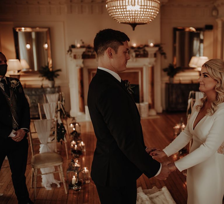 Bride and groom at Eaves Hall wedding ceremony