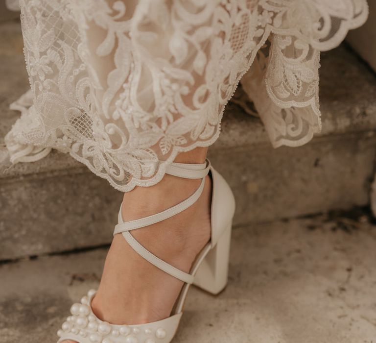 Charlotte Mills peep toe wedding shoes with pearl detail 