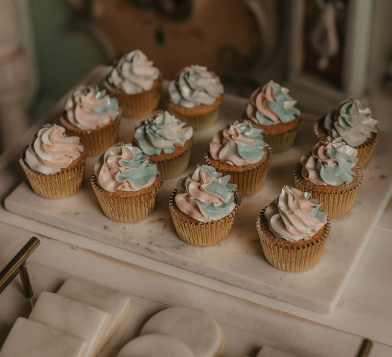 pink and blue pearlescent cupcakes 