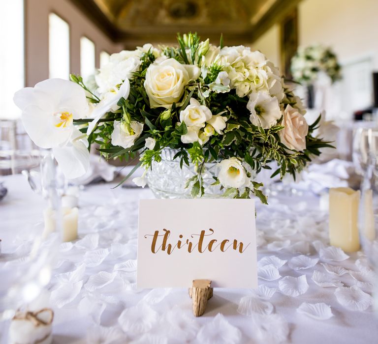 Elegant white floral display in crystal vase