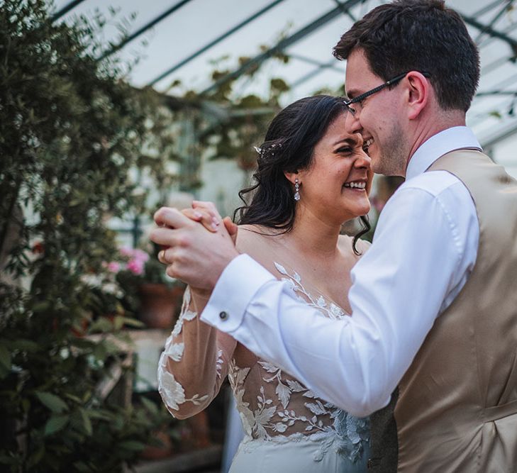 Bride & groom during first dance at the West Green House on their wedding day