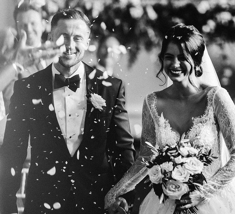 Cute confetti exit for the bride and groom 