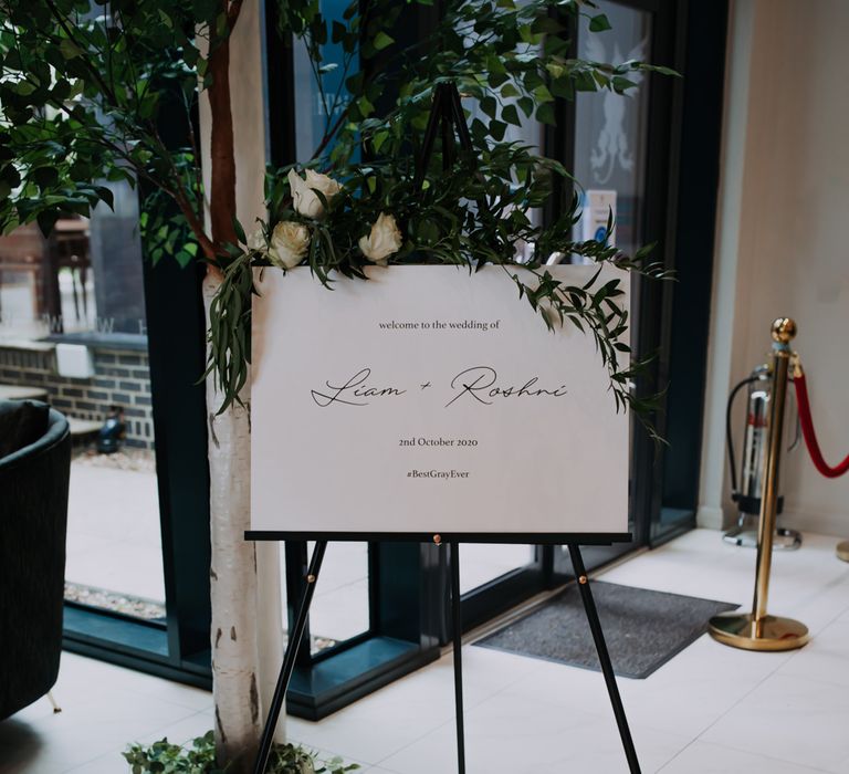 Minimalist wedding signage for Indian and Caribbean mulicultural wedding