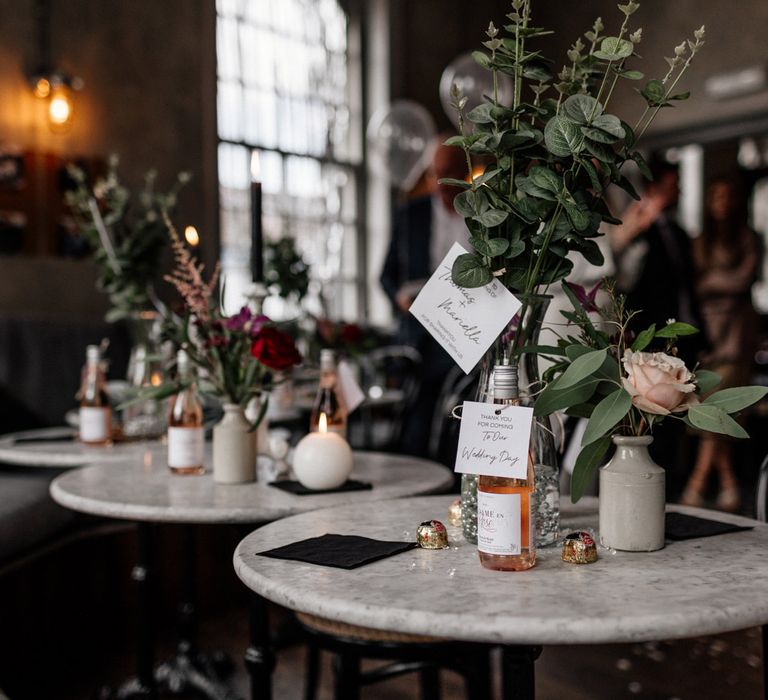 Pub wedding reception table decor 