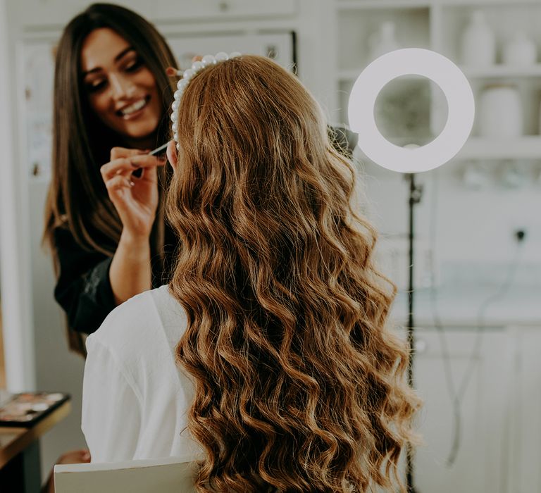 Bride with long wavy hair 