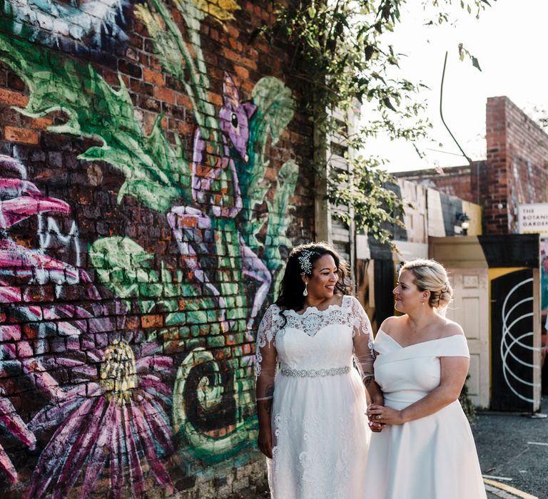 Liverpool wedding photography locations with striking lesbian couple 