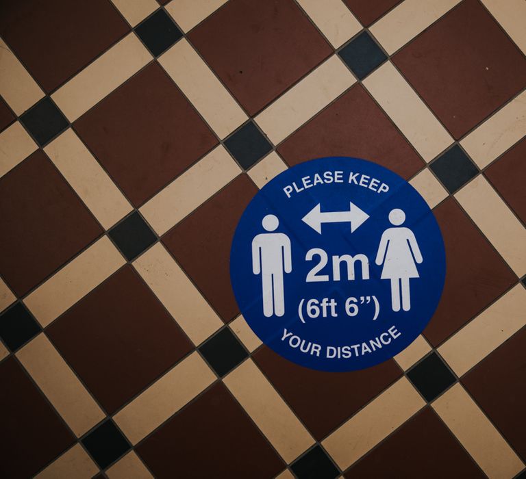 2m distancing sign on floor 