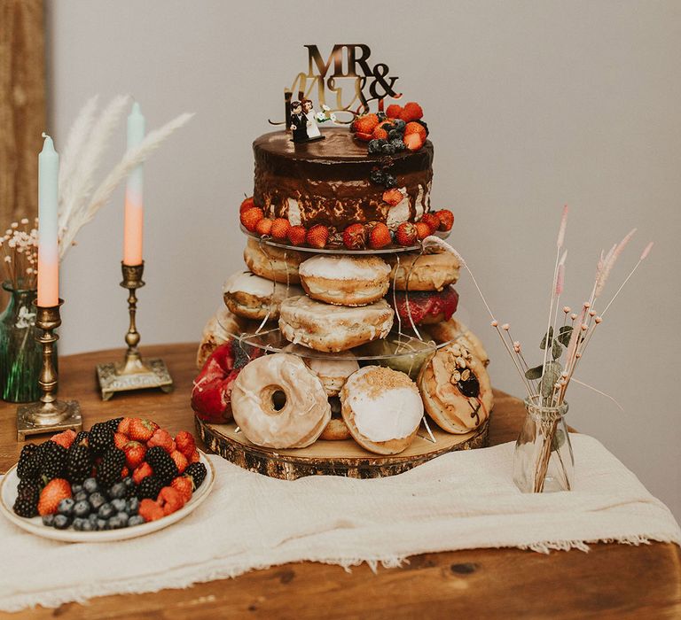 Doughnut wedding cake complete with Mrs & Mrs cake topper