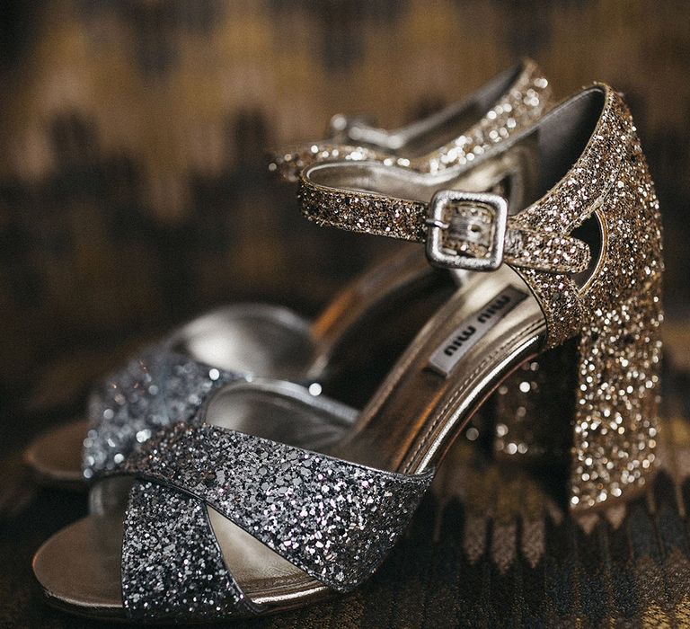 Sparkly block heel wedding shoes from Miu Miu