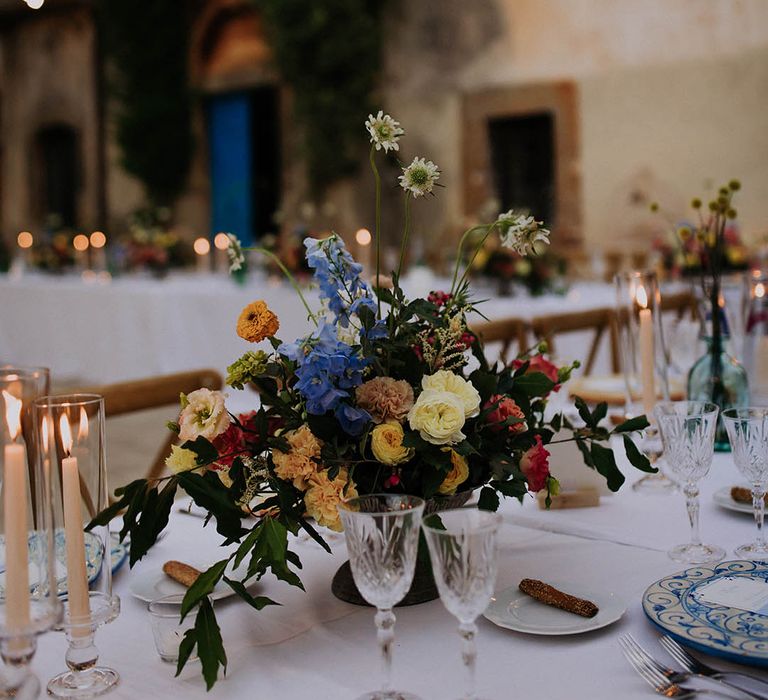 colourful wedding flower centrepiece 