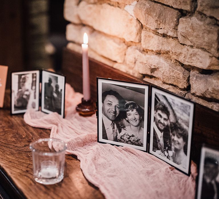 Wedding photos of family members to acknowledge their marriages and decorate the wedding venue 