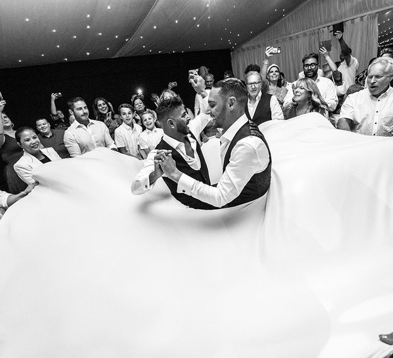 Traditional wedding dance at interfaith wedding with Jewish and Turkish Islamic customs for wedding 