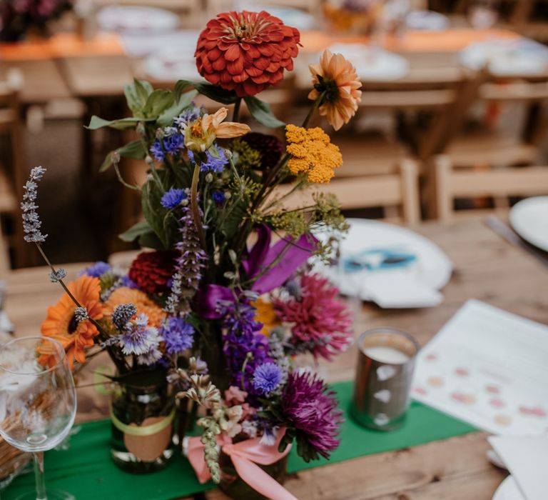 colourful wedding flowers at rainbow wedding