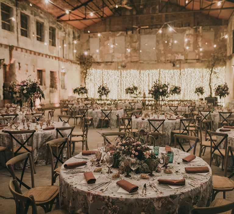 Wedding reception with industrial chic wedding decor