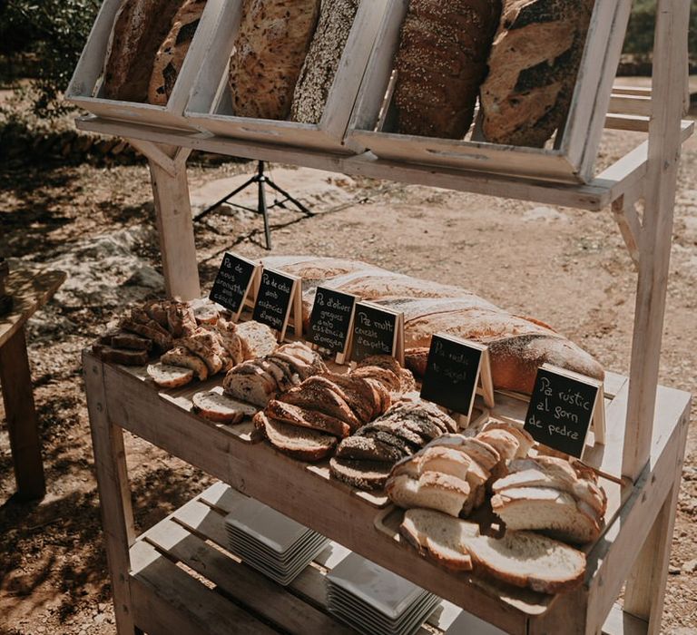 Bread table for buffet wedding food reception