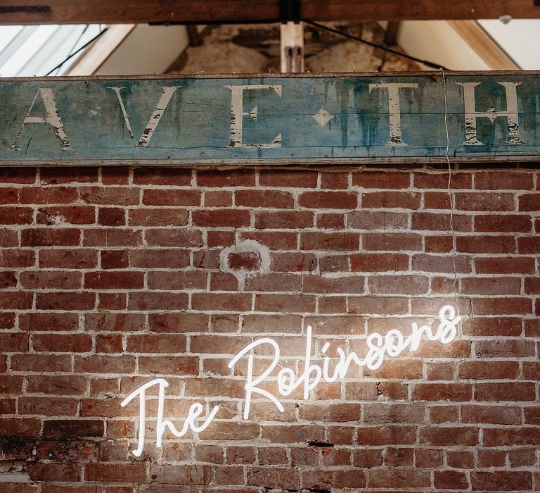 Brick wall with neon lighting 