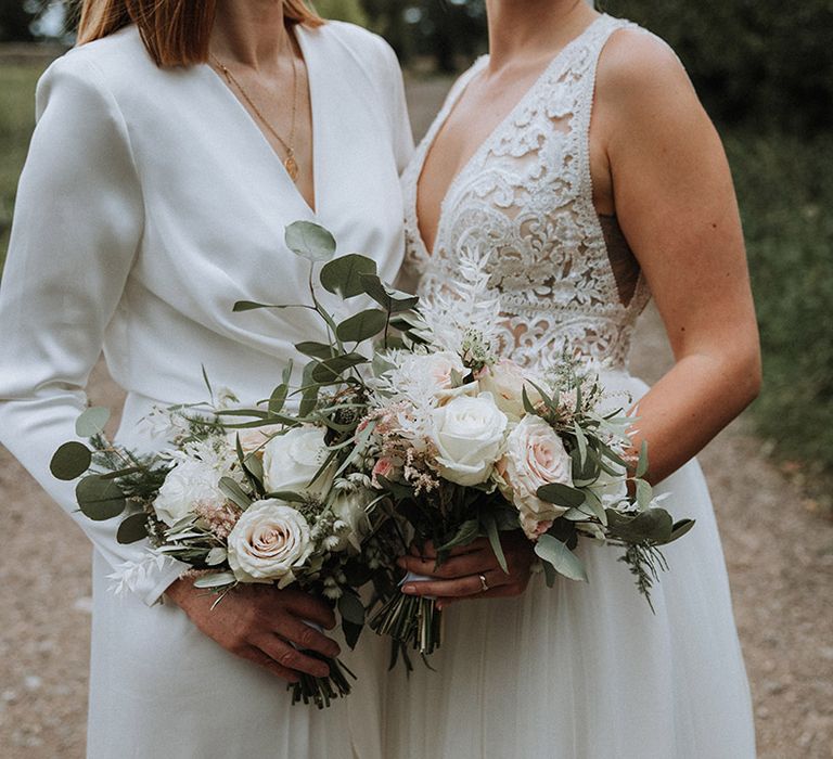 Blush and cream rose wedding bouquet