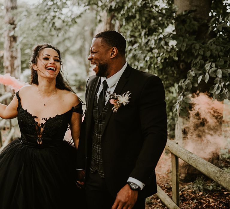 Bride wears black wedding gown on her wedding day