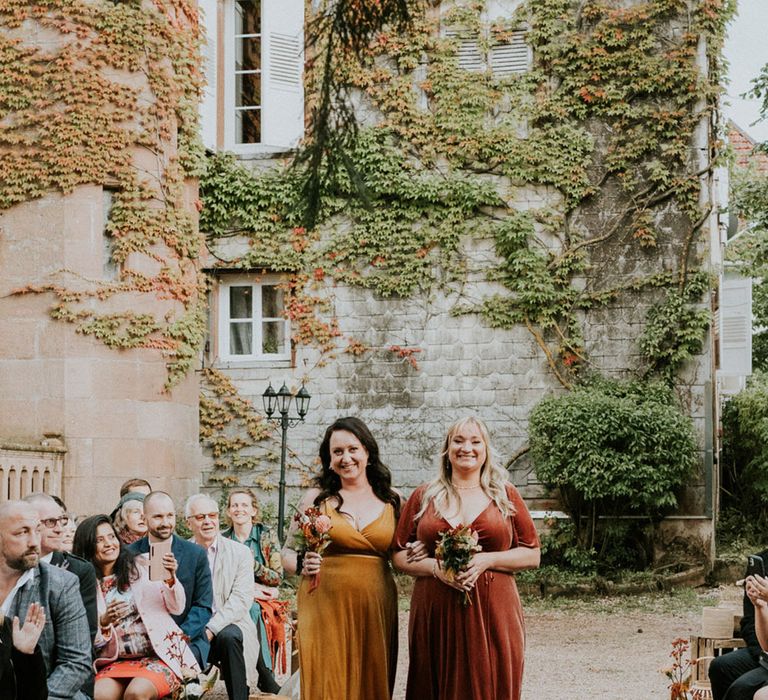 Ochre and rust autumn bridesmaid dresses