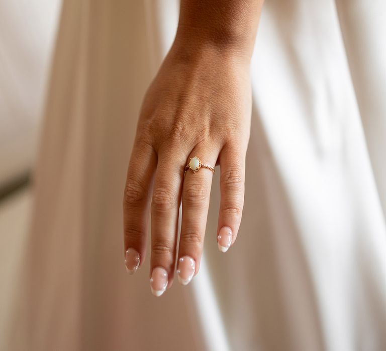 French tip pearl wedding nails for bride 