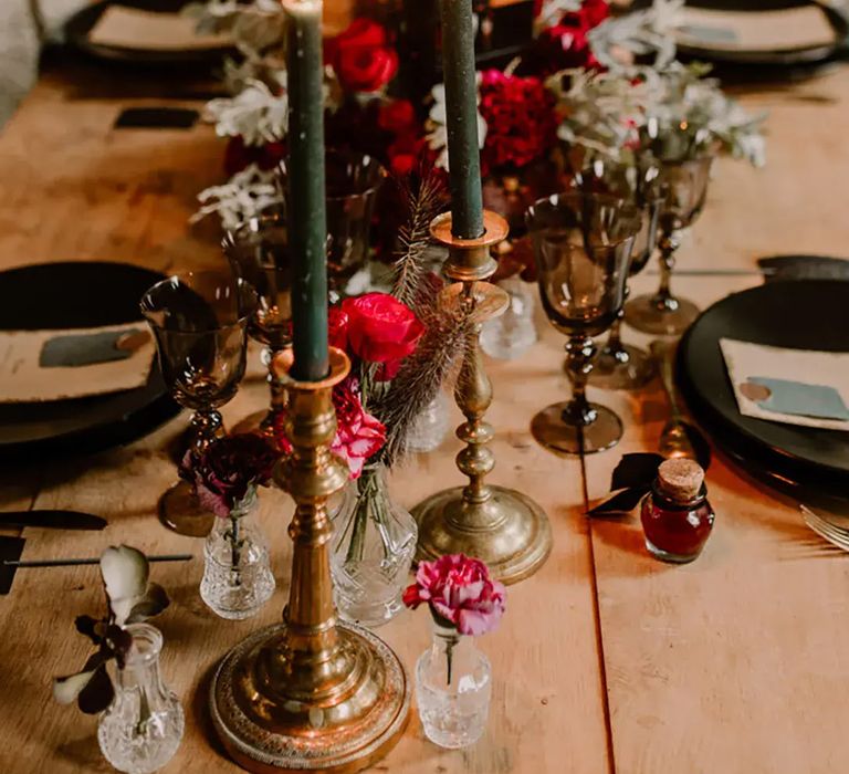 Image of gothic style wedding table decor by Anne Letournel Photography