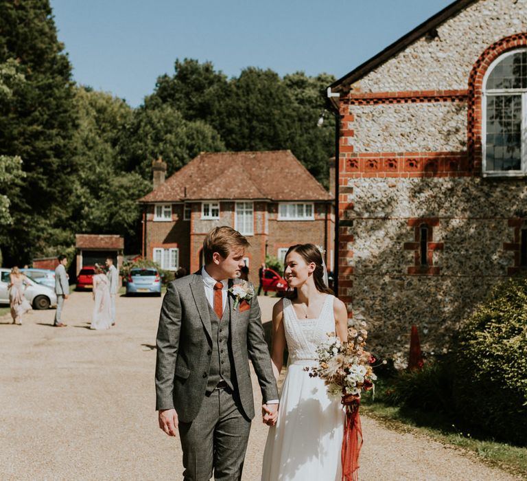 Bride and groom at August micro wedding 