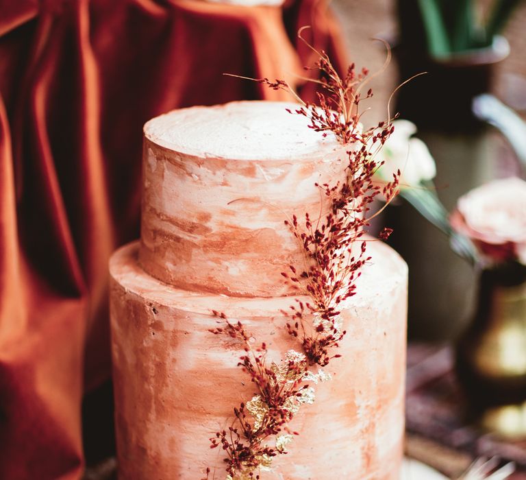 Blush hand painted wedding cake. Photography by Maryanne Weddings.