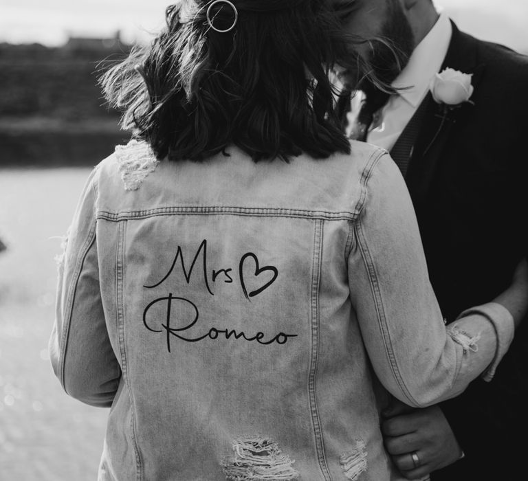 Bride in hand lettered denim jacket 