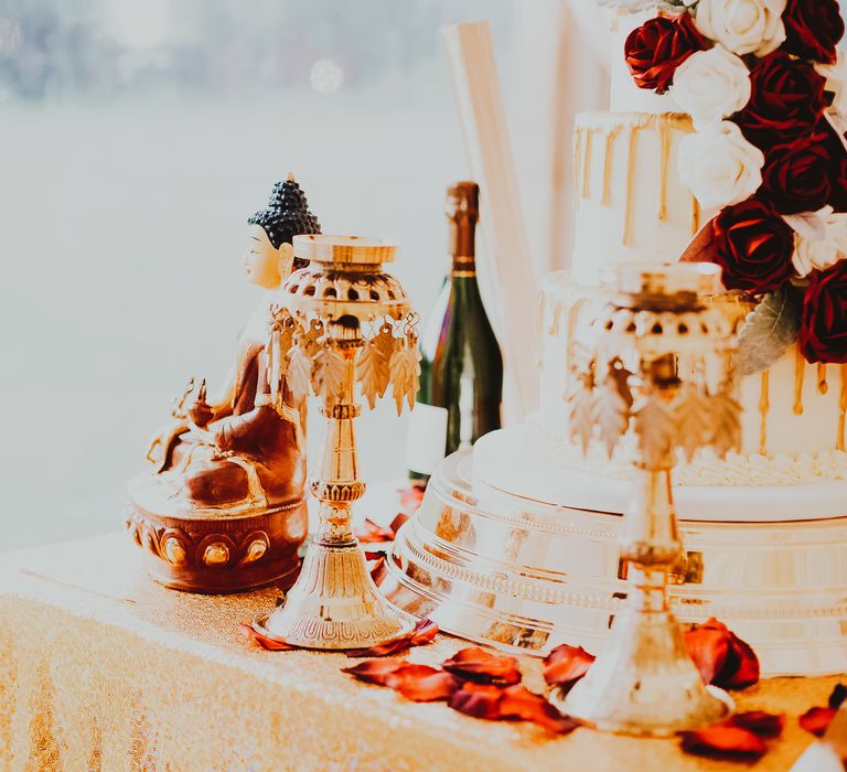 Red & gold wedding colour scheme table decor