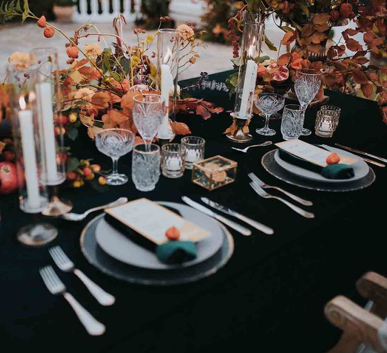 Romantic place setting at elopement wedding in Spain