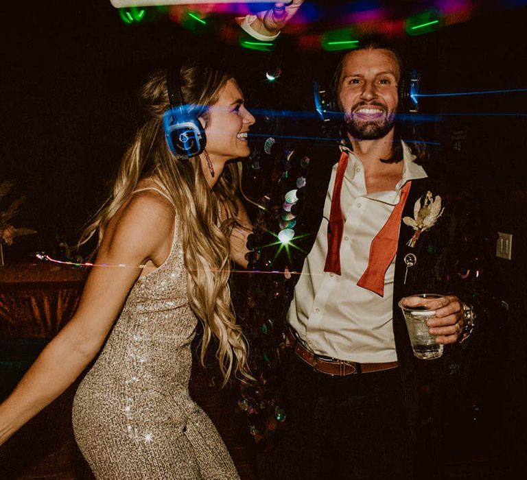 Bride & groom dance during silent disco wedding