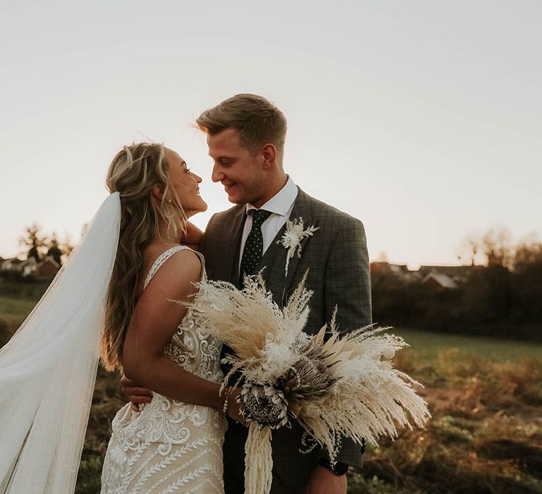 Pampas grass and dried flower bouquet for bride