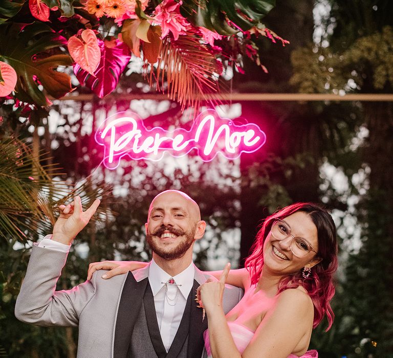 personalised neon pink wedding sign for Italian villa wedding