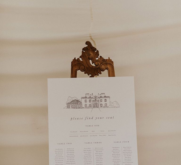 Black and white minimalist table plan sign 