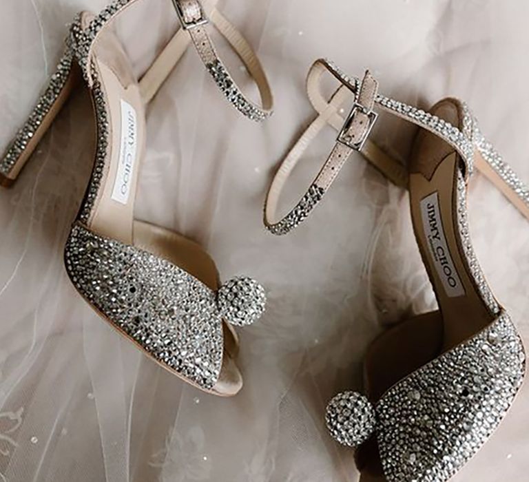 Sparkly bejewelled Jimmy Choo wedding shoes by Nicola Drummond Photography