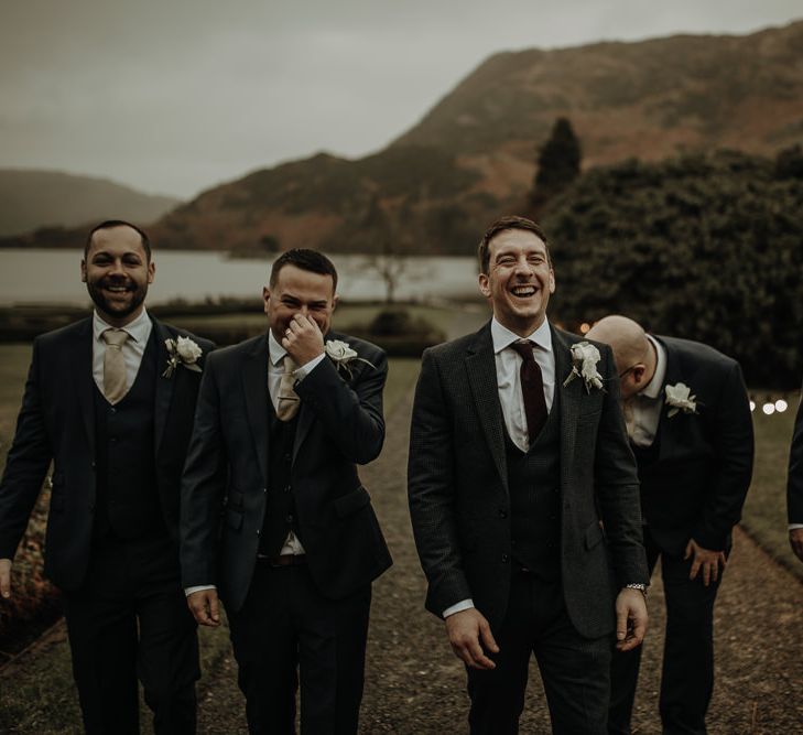 Groomsmen photography at stunning Lake District wedding with picturesque views