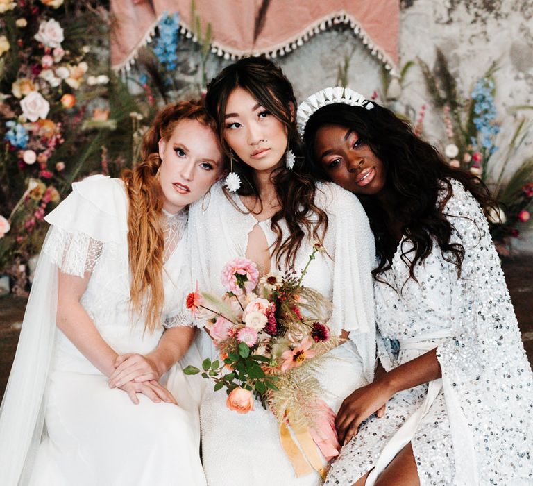 Wedding inspiration with three brides in different wedding dresses by Poppy Perspective