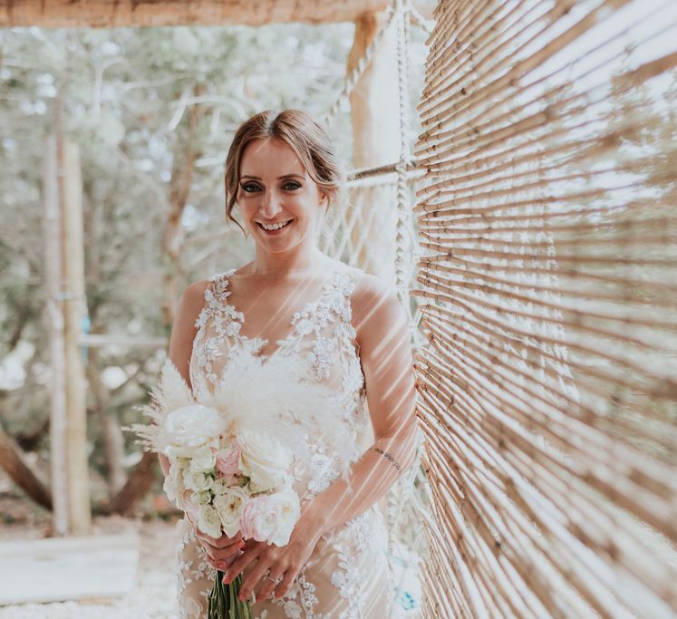 Beautiful bride at pink and blue wedding